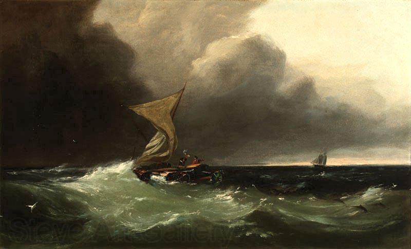 Gideon Jacques Denny Shipwrecked figures signaling to a distant sailing ship, oil painting by Gideon Jacques Denny